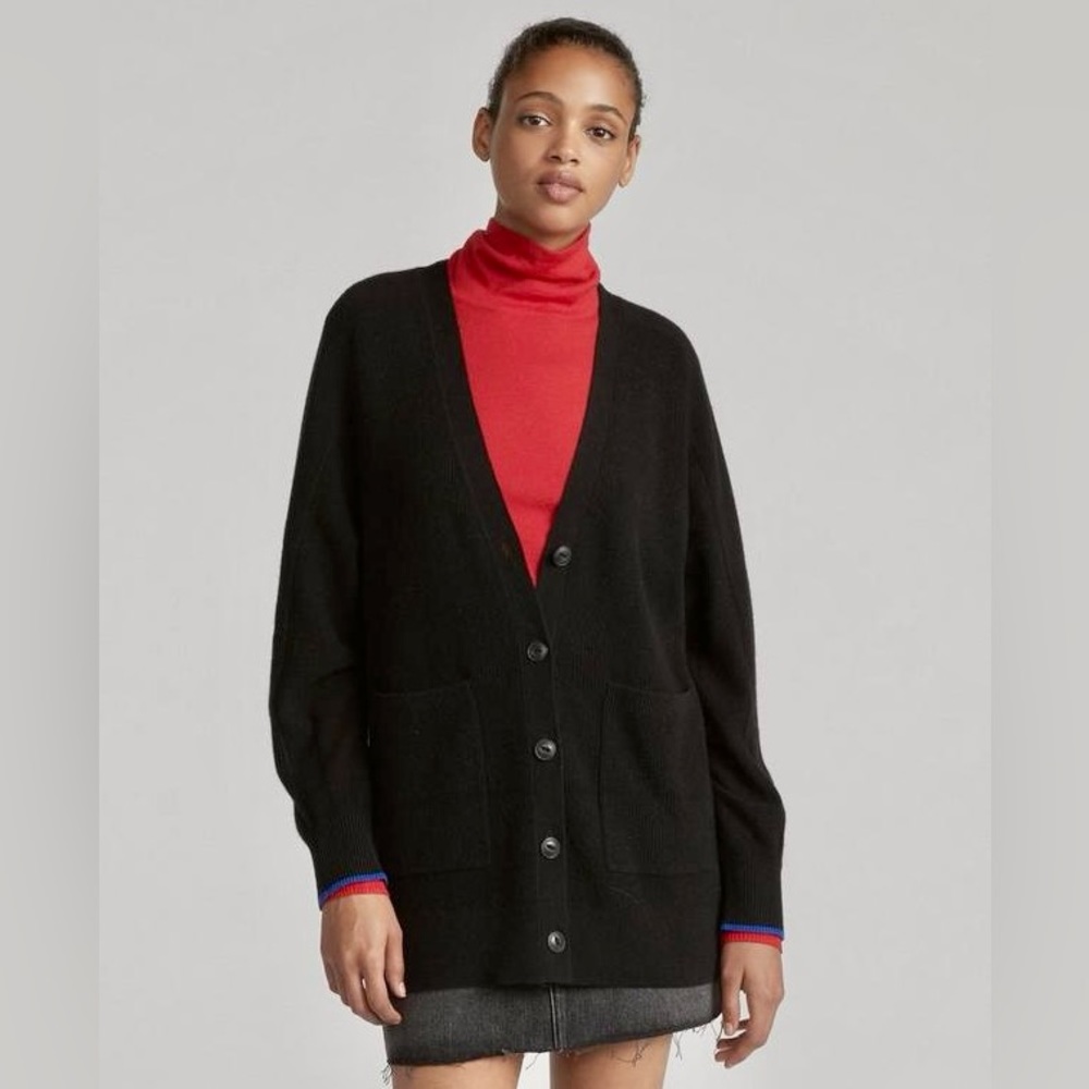 RAG & BONE Yorke 100% Cashmere Cardigan in Black Blue
